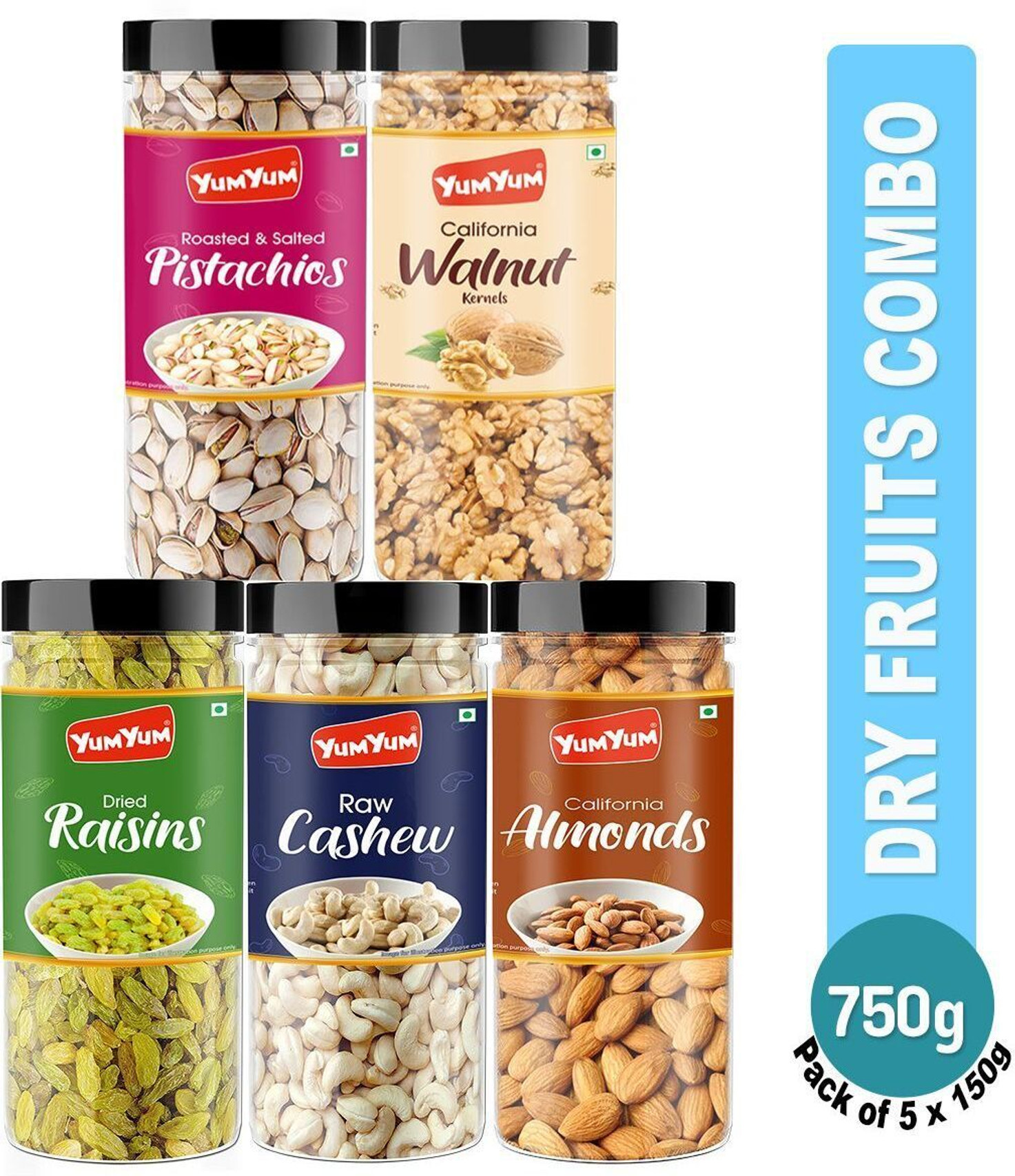YUM YUM Dry fruits combo pack of 5 Healthy Badam, Kaju, Pista